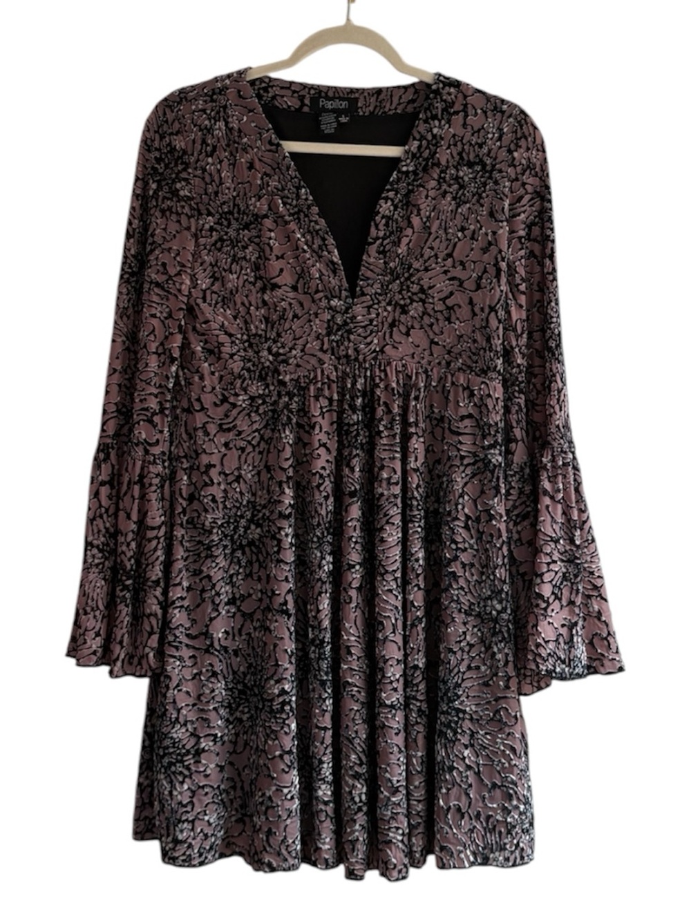 Papillon Purple & Black Crushed Velvet Long Sleeve Babydoll Mini Dress Size S